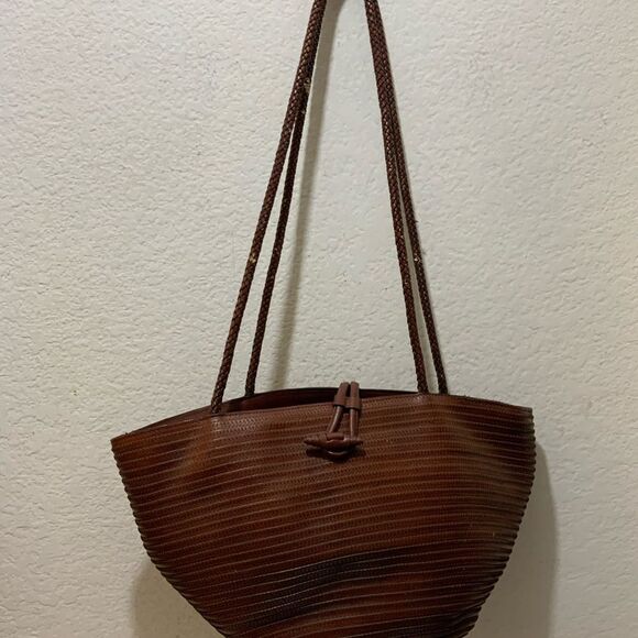 Talbots Leather Woven bucket Bag top open - Picture 2 of 14